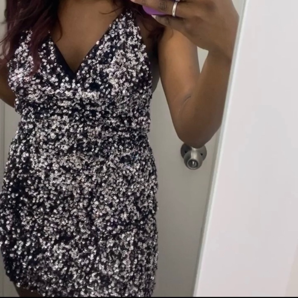 Black/silver sequin mini dress